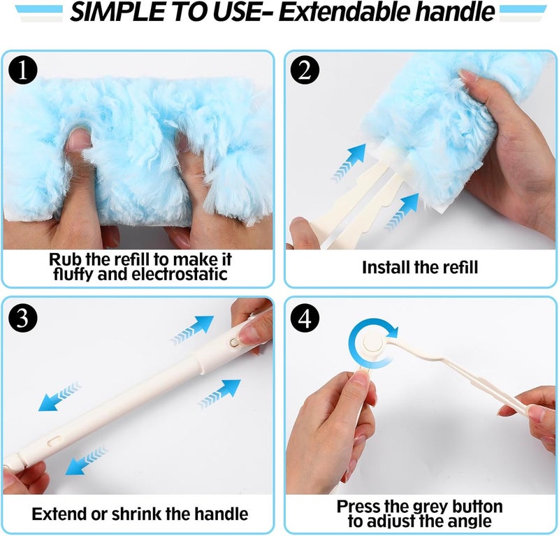 AojSup 52 PCS Disposable Duster Refills, Heavy Duty Duster Refills Kit with 2 Handles - 360 Degree Electrostatic Cleaning System for Furniture Blinds Electronics - Image 3